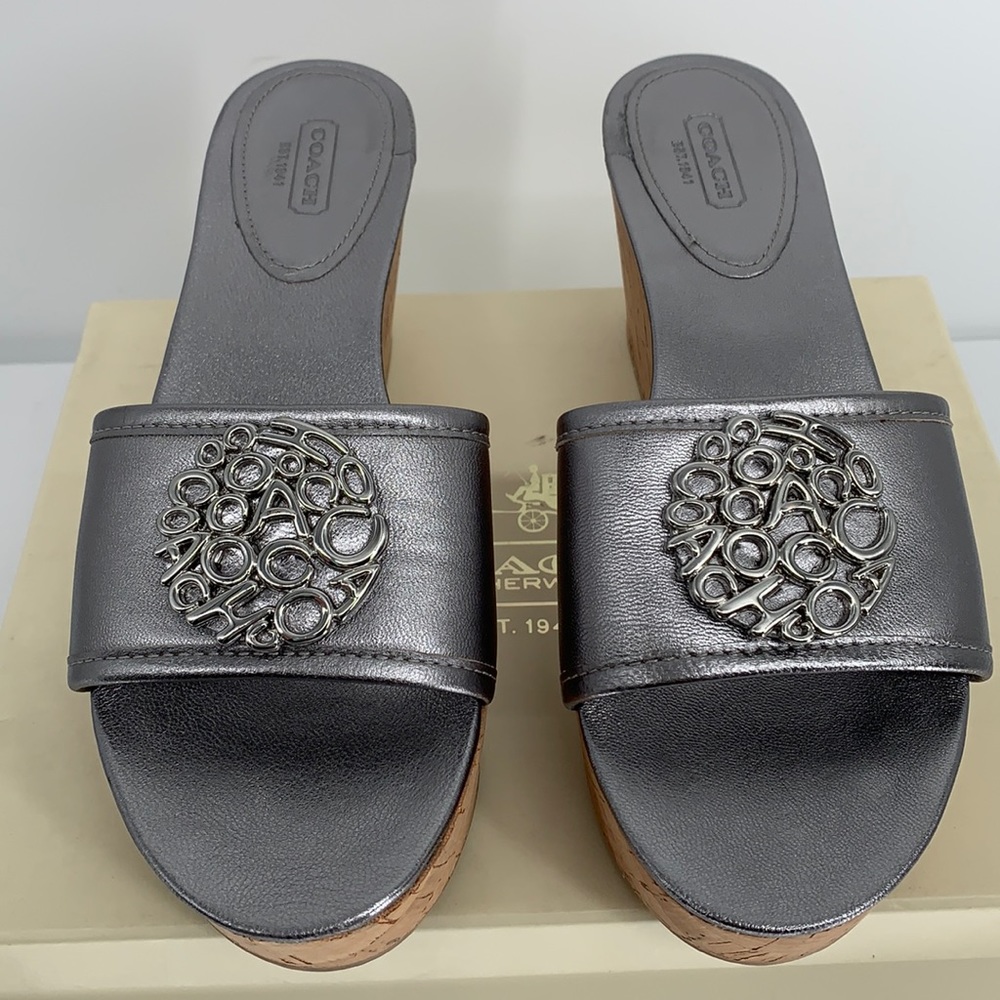 Coach “Judith” Metallic Wedge  Sandals Sz9